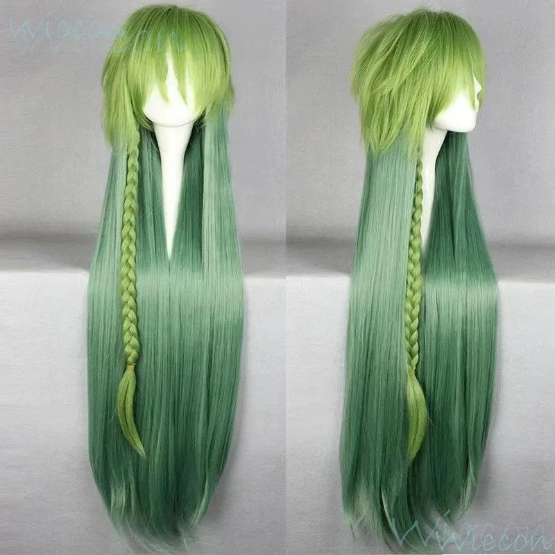 Kostum Cosplay Ukyo Anime AMNESIA Wig Panjang Hijau Mantel Hitam Topi Dasi Seragam Putih Pria Setelan Roleplay Pesta Conmic-con
