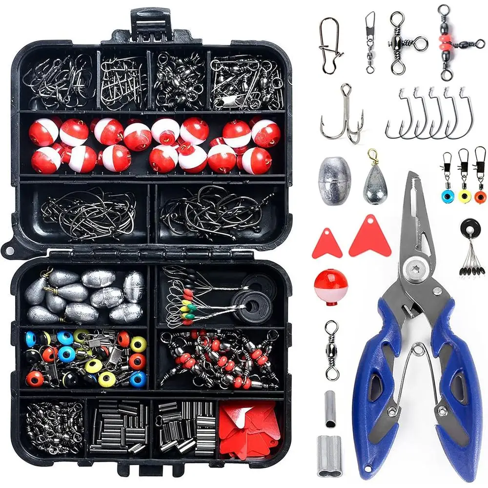 

Complete 263-Piece Fishing Kit with Tackle Box, Tools, Hooks, Weights, and More