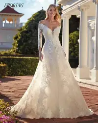 Newest Wedding Dresses A-Line Lace Sweetheart Neckline Long Sleeves Off The Shoulder Customized Vestidos De Novias