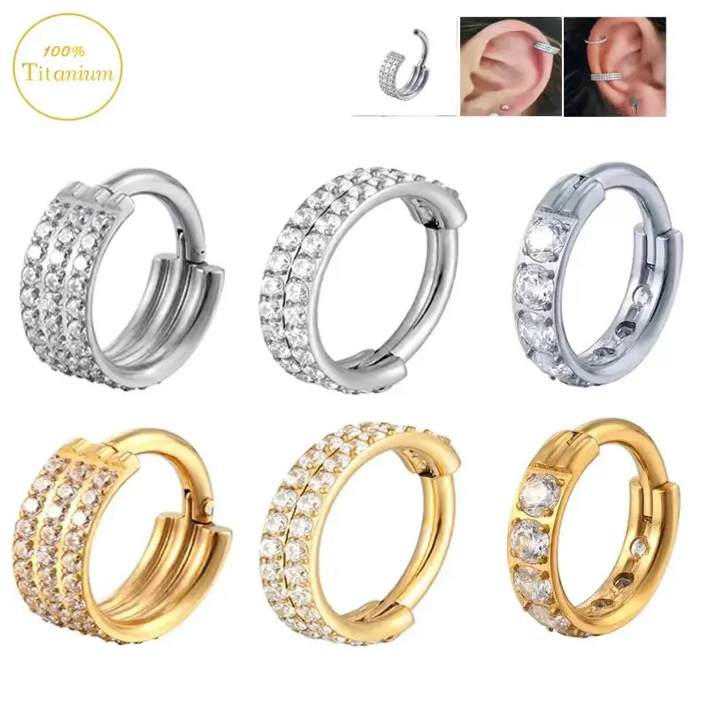 

G23 Titanium Septum Piercing Nose Rings Zircon Hinged Segment Clicker Hoop Ear Cartilage Tragus Earrings Helix Piercing Jewelry