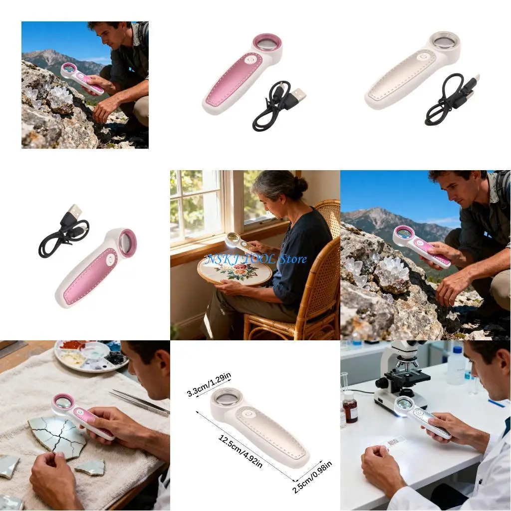 L8RC Ergonomic ABS Magnifier Build In 6 Bright LEDs USB Power for Crafts Reading Use