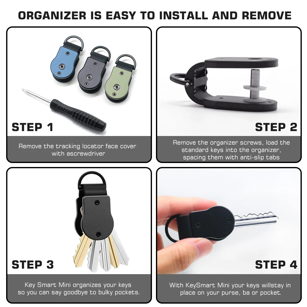 Portable Aluminum Alloy Key Organizer Mini Hold 2-5 Keys Keychain with Buckle Durable Key Fob for Men Women