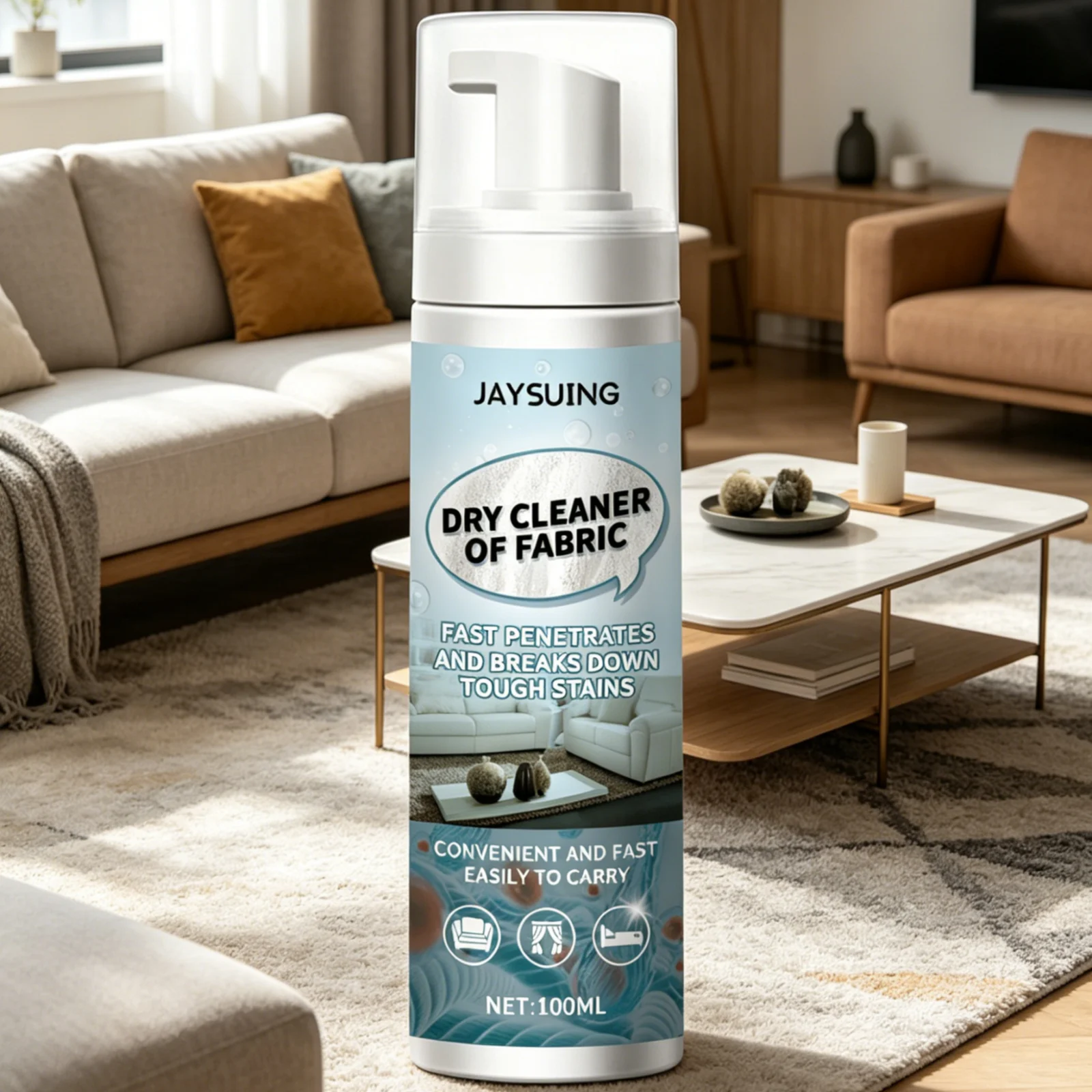 

JAYSUING Fabric Stain Remover for Sofa Curtain Carpet Deep Cleaning No Disassembly Gentle Multi Purpose Fabric Dry Cleaner 100ml