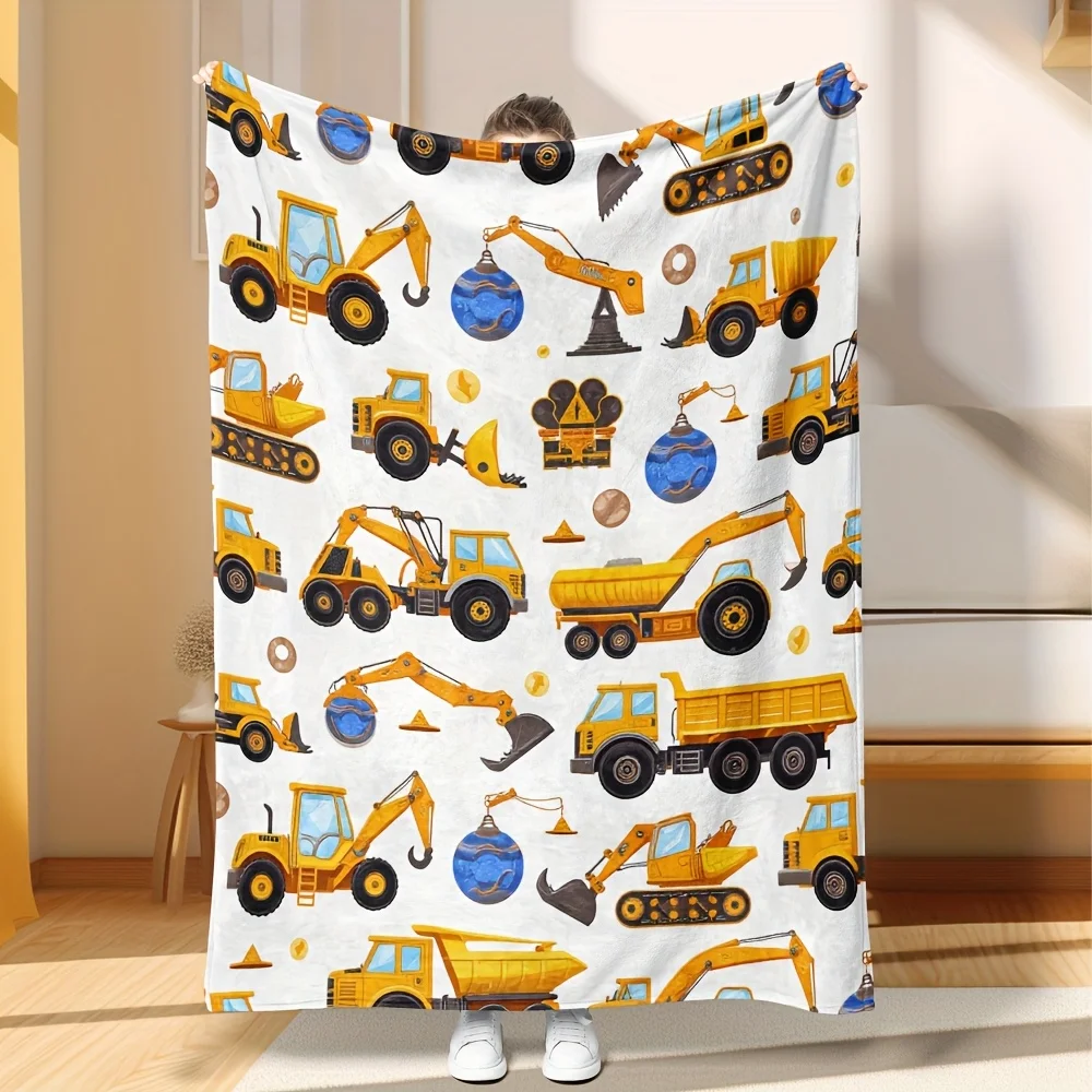Boy Boys Room Decor Construction Vehicle Dump Truck Excavator Bulldozer Print Throw Blanket 150x200cm Nursery Gift