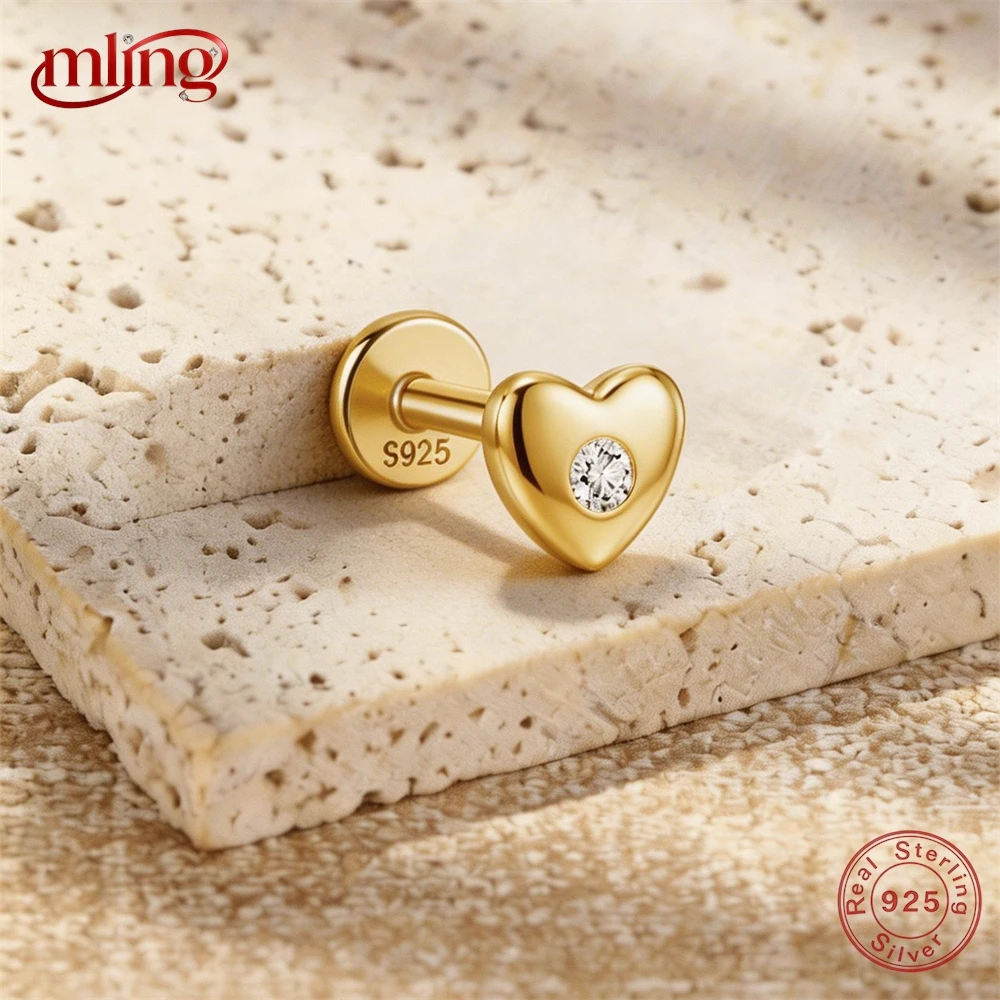 

MLING 1PC 925 Sterling Silver Love CZ Cartilage Spiral Piercing Stud Earring For Women Ins 18K Gold Eight Pointed Star Earring