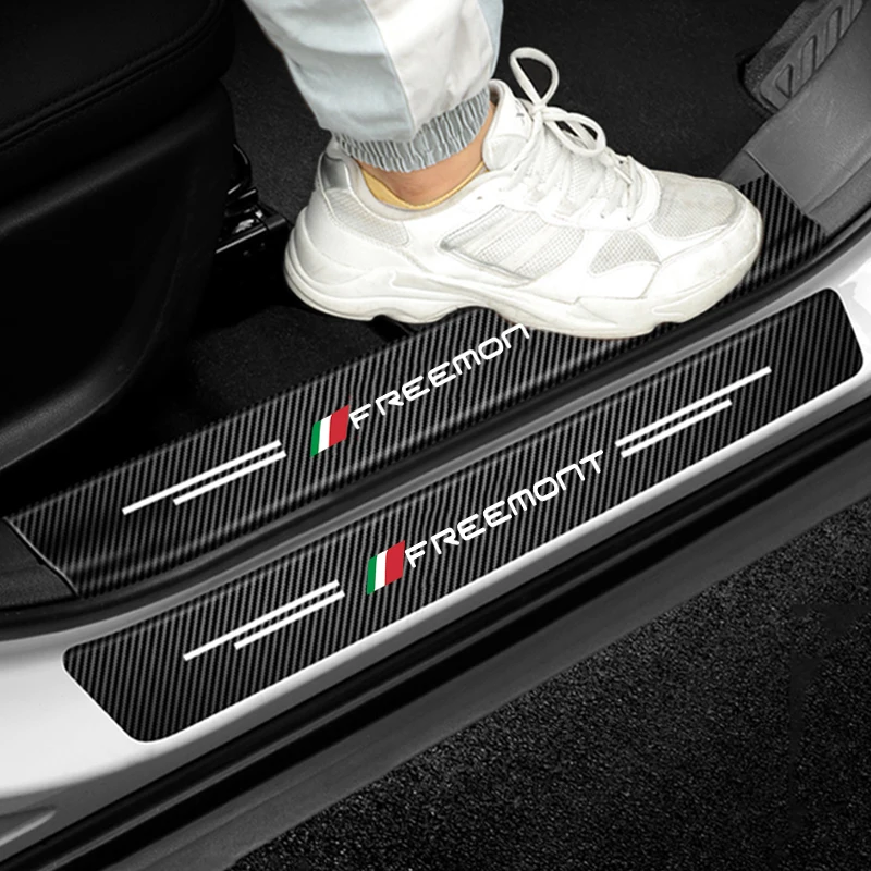 Car Tailgate Sill Bumper Guards Stickers Styling for Fiat FREEMONT Emblem Carbon Fiber Door Threshold Decals Protective Film