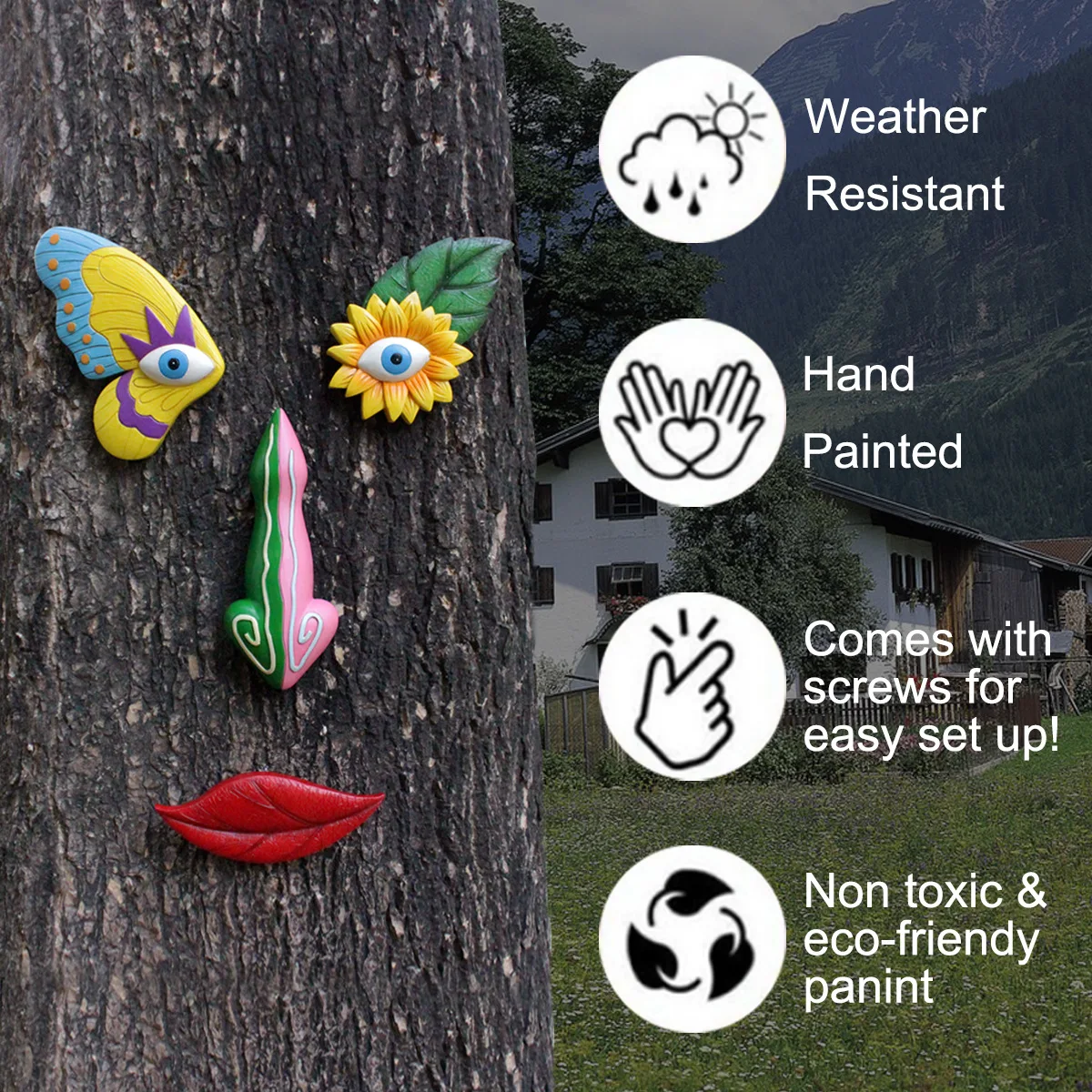 

Красочное дерево-бабочка, лицо из смолы, подвесное пасторальное украшение для сада, двора, украшение стены, Рождество, Хэллоуин