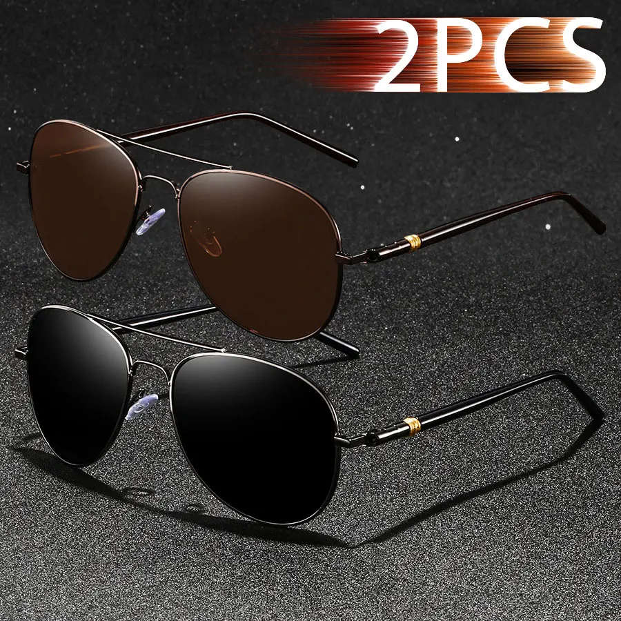 2 قطع أزياء خمر الطيار UV400 النظارات الشمسية الرجال النساء القيادة الصيد الملونة العصرية خفيفة الوزن نظارات السلامة #5