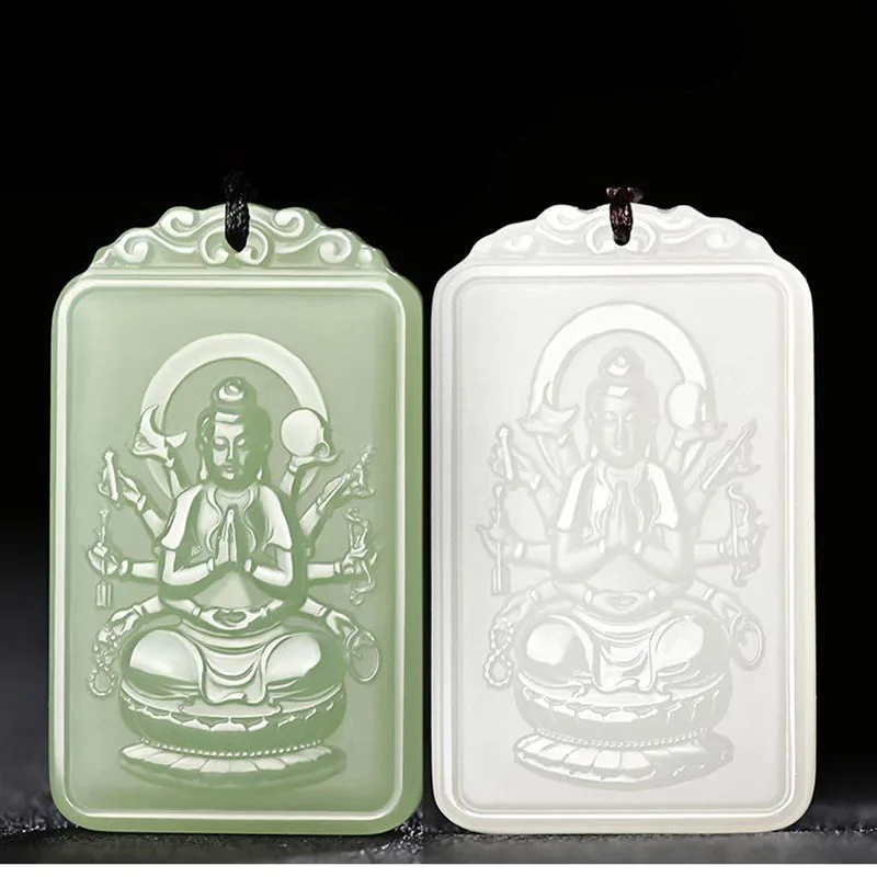 Hetian Sheep Fat Jade Zodiac Guardian Buddha Pendant Thousand-Hand Guanyin Samantabhadra Bodhisattva Mahasthamaprapta Buddh