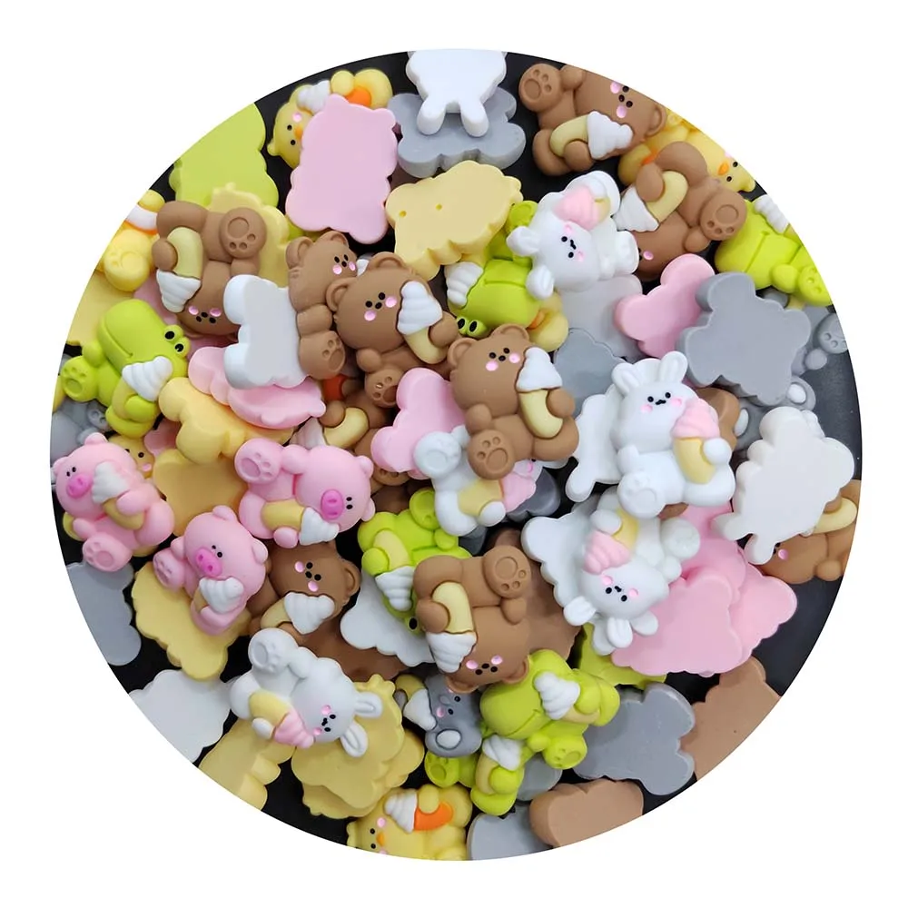 Cartoon Animals Ice Cream Resin Rabbit Frog Bear Charms Flatback Cabochon Embellishments Diy Phone Hair Bow Accessories