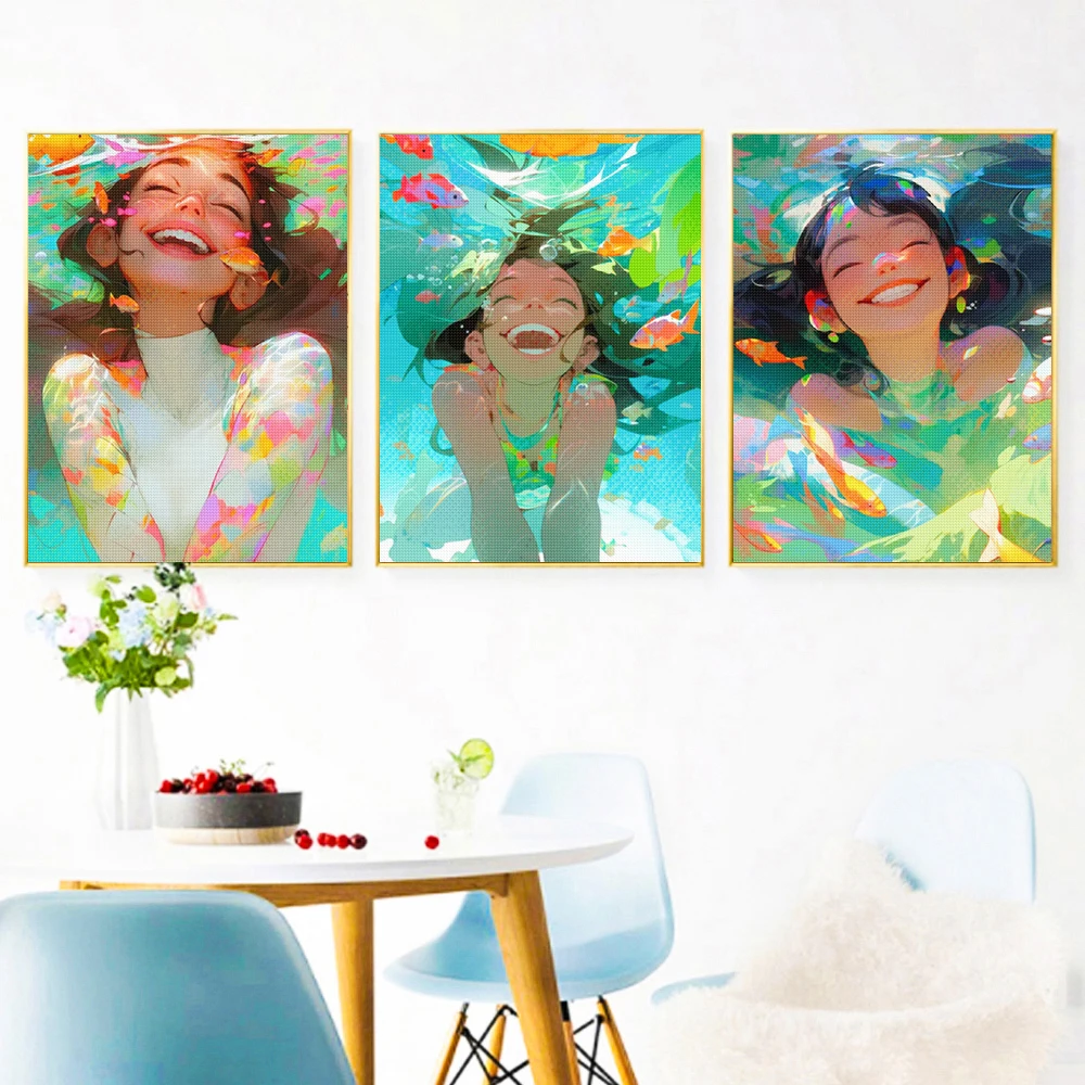 XUEQIXIAOZU 5D Diamond Painting Art Anime All Diamond Embroidery Underwater World Girl Mosaic Cross Stitch Set Home Decoration