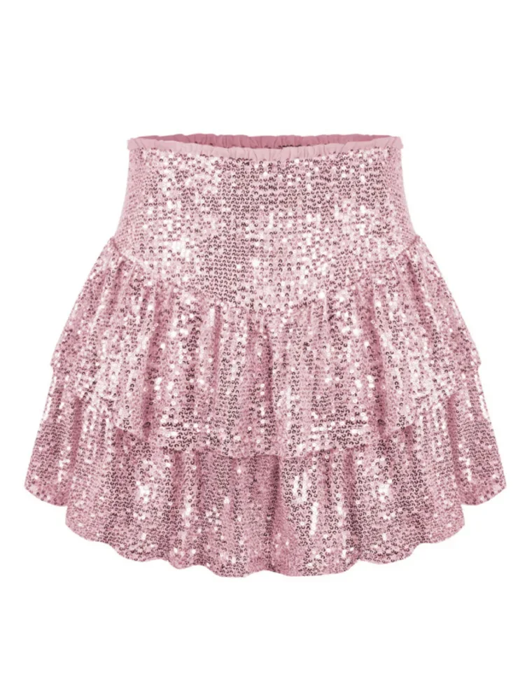 

New In 2024 Spring Summer Glitter Sequin Sexy Pleated Skirt For Women Streetwear Sexy Party NightClub High Wasit Mini Skirts