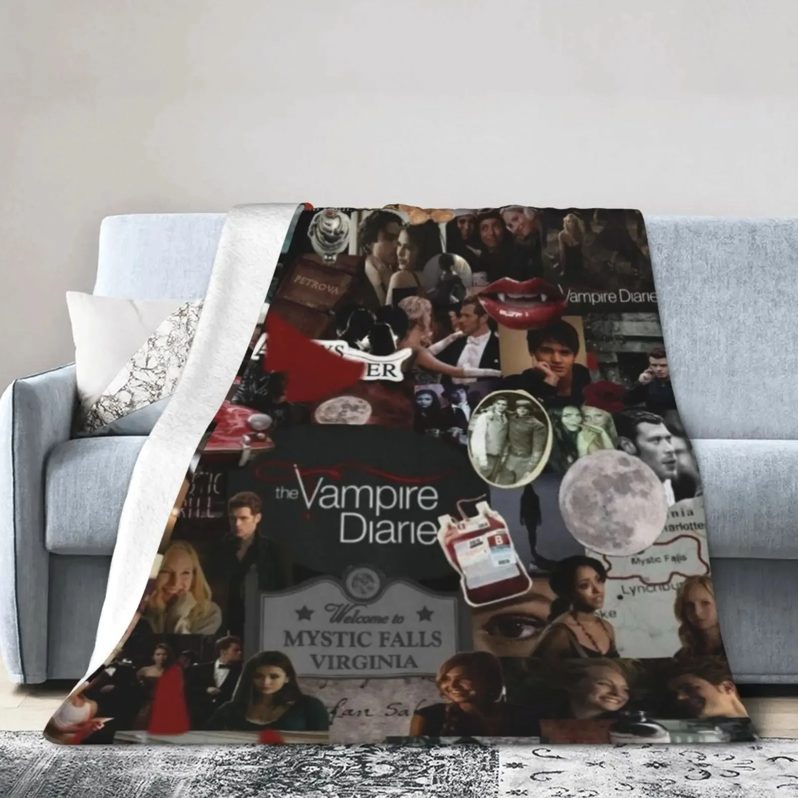 Customize 1 piece Winter styles Edition Vampire Diaries themed extra soft flannel plush blanket, multi-purpose, suitable for sof