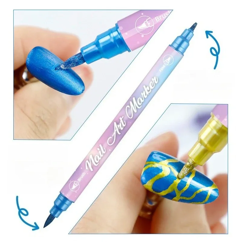 12‑Color Dual Tip Nail Art Paint Marker Pens, Quick Drying Water‑Based Nail Drawing Tools, For Halloween DIY Manicure Decoration
