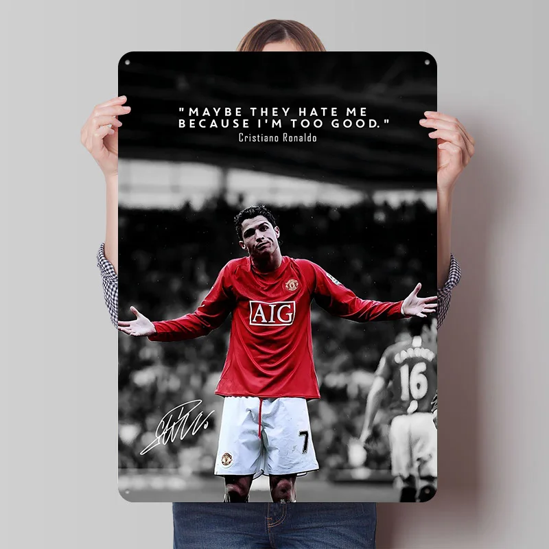 Póster de Cristiano Ronaldo, Letreros Metálicos Vintage Personalizados, Arte de Pared, Placa de Metal Retro para Decoración Moderna del Hogar, Placa Personalizada de Lujo