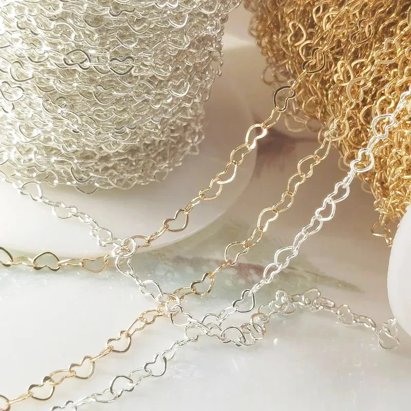 Cadena de conexión de corazón hueco de 5 metros y 1 metro, cadena de cobre para DIY, collar, pulsera, cadena de ropa, accesorios para hacer joyas