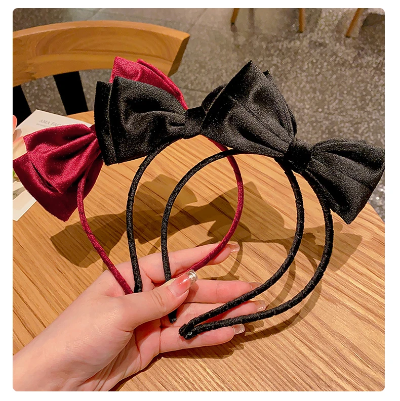 Red Black Velvet Bow Bezel Headwear Women Korean Headband Girls Vintage Hairband Hoop For Wedding Party Hair Bands