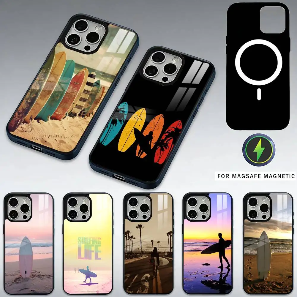 

Surf Surfboard Phone Case For iPhone17,16,15,14,13,12,11 Plus,Pro Max Magnetic For Magsafe Wireless Charging