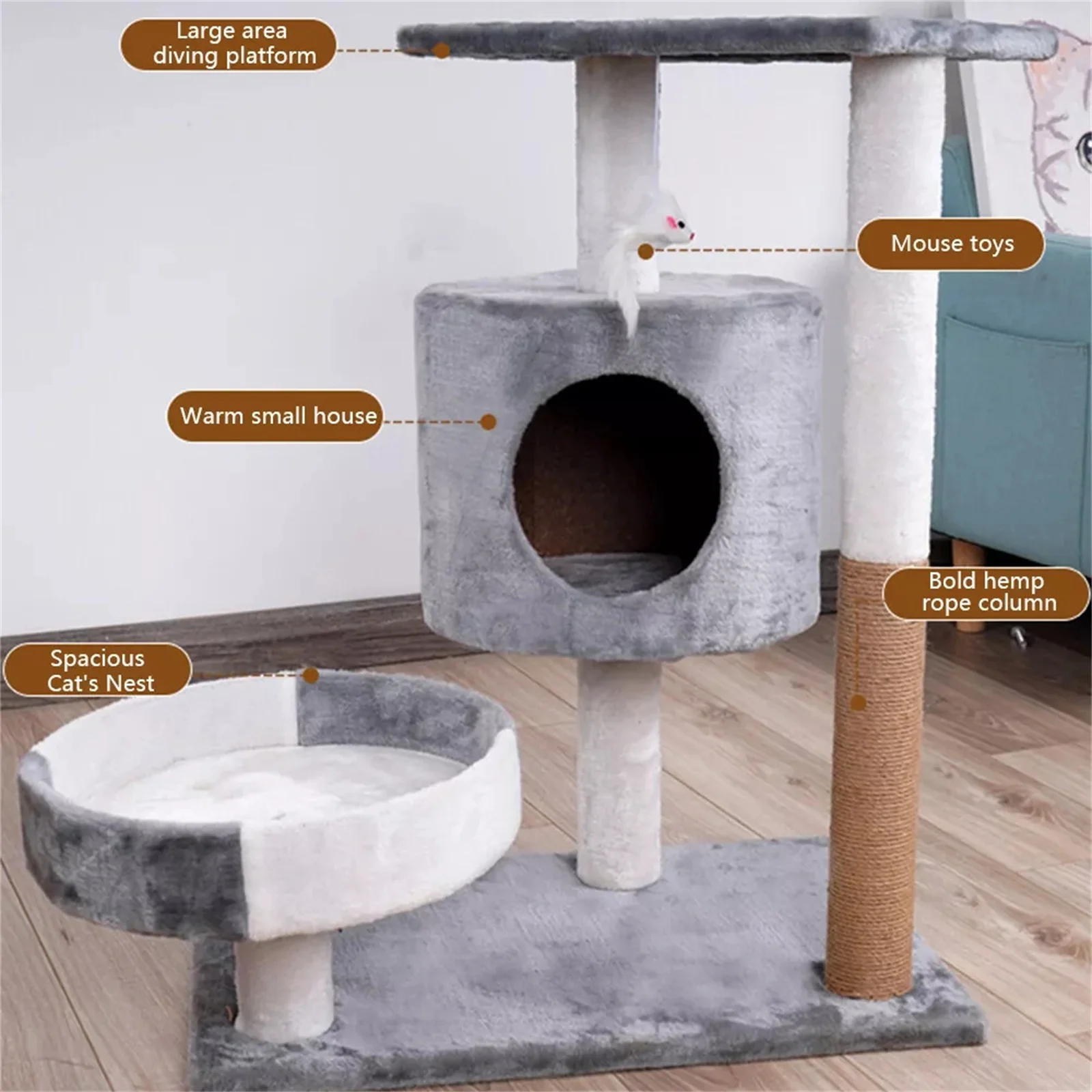 

Gray 21.7" Cat Tree Tower Activity Center Large Playing House Condo Multi Level