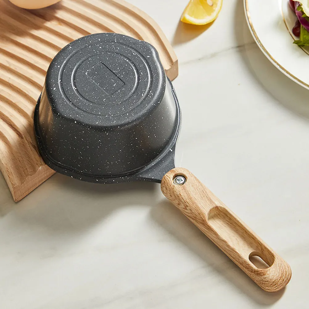 

Butter Melting Pot Small Sauce Pan Metal Oil Heating Milk Warmer Wood Handle Thick Body Portable Kitchen Cookware Spout Design