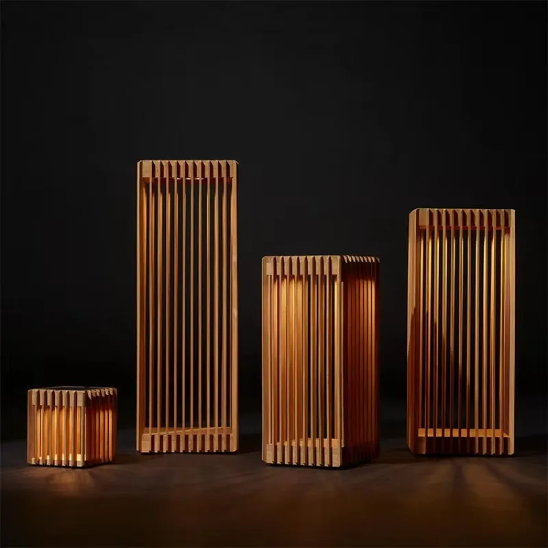 Solar Outdoor Waterproof Japanese Lawn Outdoor Light High End Solid Wood Hotel Homestay Courtyard 3D Floor Lamp
