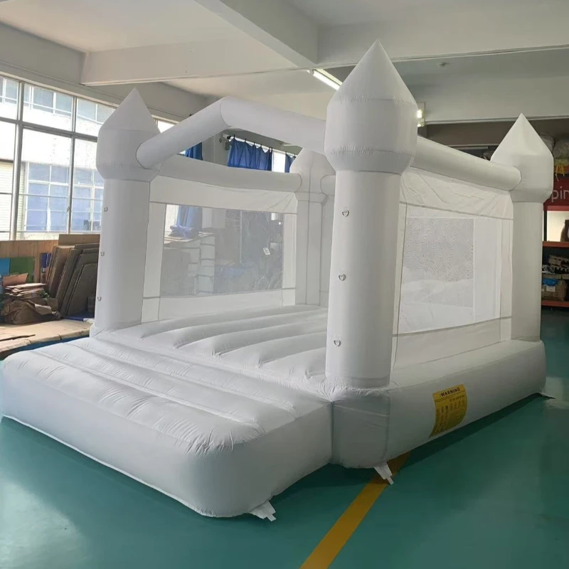 Maison de rebond blanche pour enfants, château de saut gonflable blanc avec toboggan de soufflage pour enfants de 5 à 8 ans, 4x3x2.6M