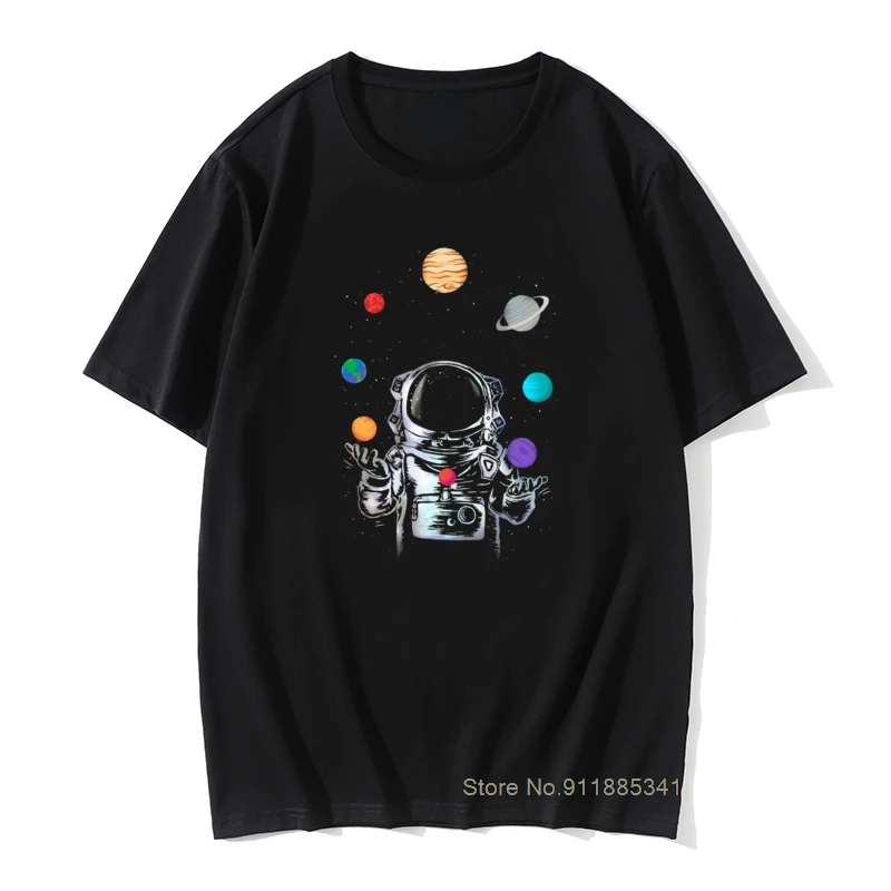 

Space Circus Tshirt Men Crazy T Shirt Astronaut Tops & Tees Party T-shirts Black Short Sleeve Tops Tees Cartoon Summer Retro