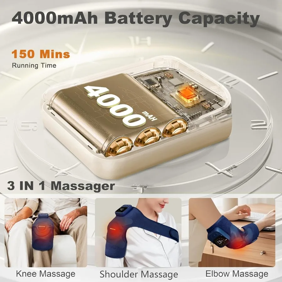 Draadloze kniemassageapparaat voor pijnverlichting met 4 motoren Trillingen 5 warmteniveaus 6 massagemodi Verwarmde kniemassageapparaatbrace voor kunst