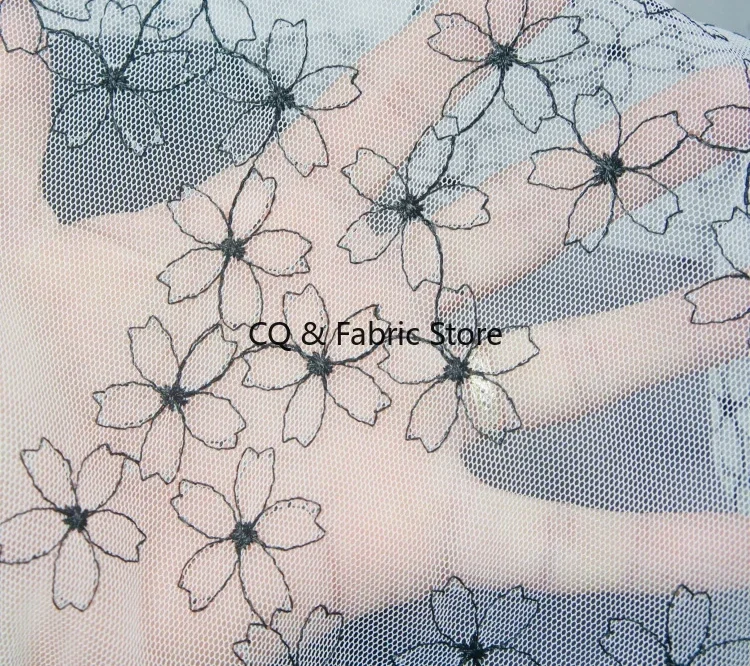 Polyester Mesh Plum Blossom Embroidery Fabric DIY Women's Children's Dress Skirt Bag Material Net Yarn