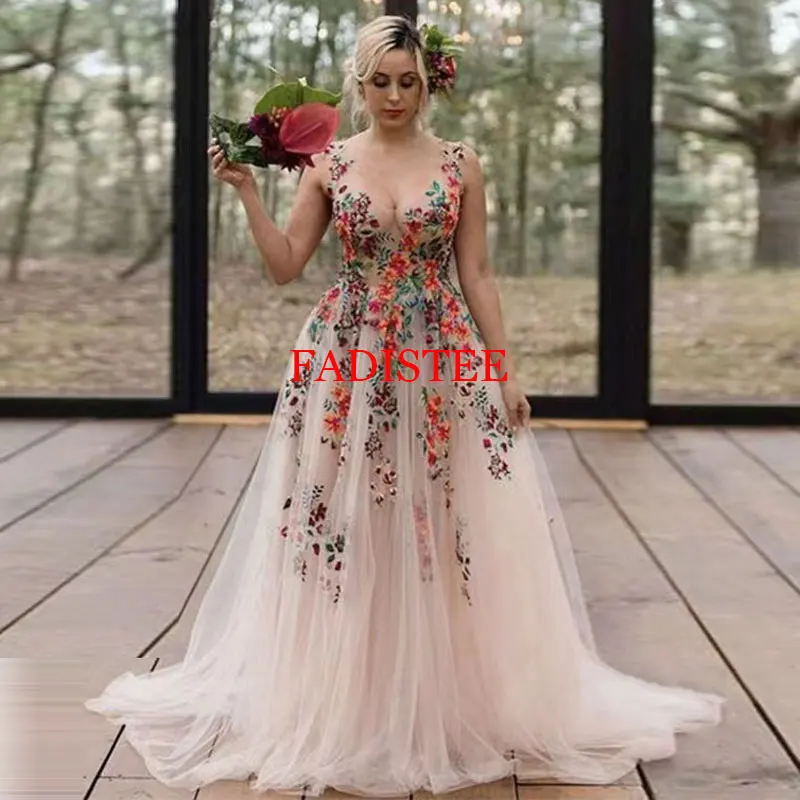 New Arrivals Boho Flowers Lace Appliques Prom Dresses Long Party Dress A-line Formal Occasion Dresses Vestido De Noite