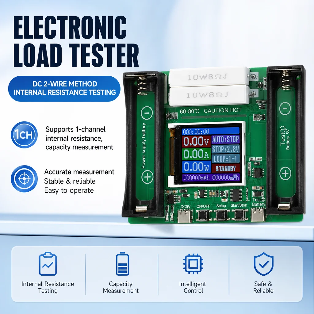 18650 Battery Capacity Internal Resistance Tester 1-Channel Electronic Load Tester Automatic Charge/Discharge Module DC5V Charge