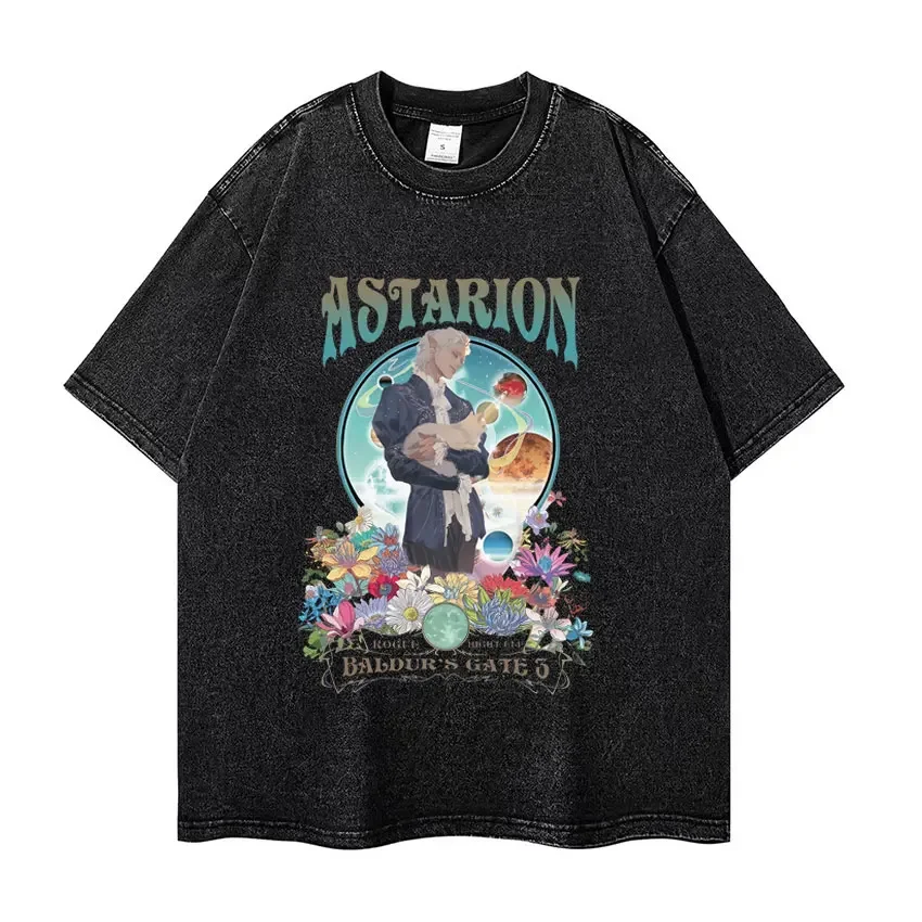 Limited Astarion High ELF Baldurs Gate 3 Washed T Shirt Men's Harajuku Cartoon Tees Vintage Fashion Oversized T-shirt Streetwear