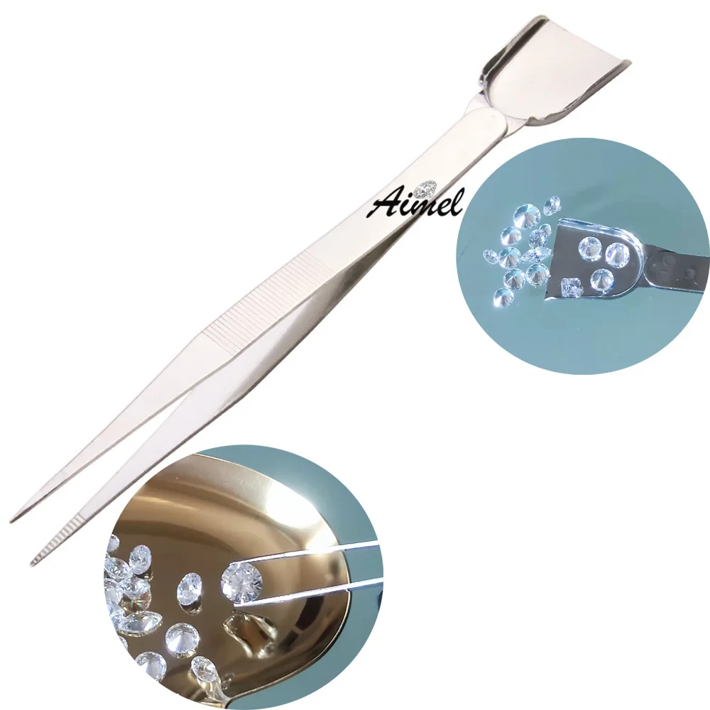 Professional Diamond Tweezers With Shovel 16cm Gemstone Electronic Component Tools Beads Gem Stone Pick UP Jewelry Tool 1PC