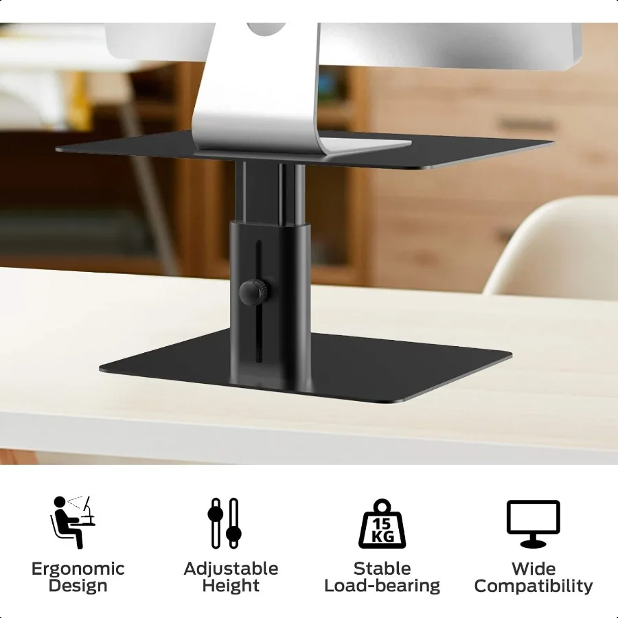 Support de moniteur réglable, support d'ordinateur en métal, Compatible avec TV, PC, ordinateur portable, i et tous les écrans, noir