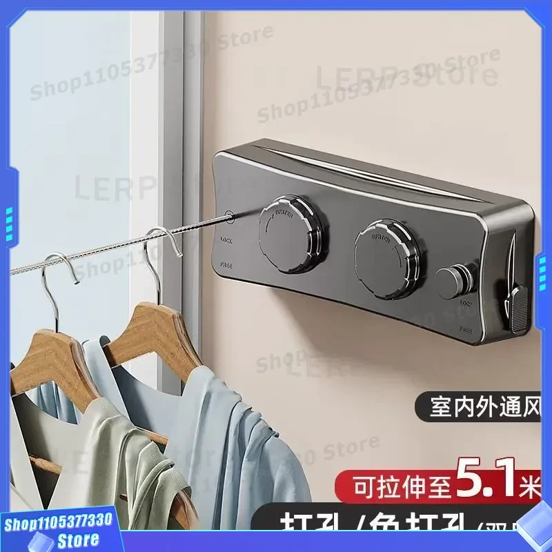 Retractable Indoor Clothesline Wall Mounted No Drilling Invisible Wire Rope for Bathroom Balcony Laundry Drying Rack Space