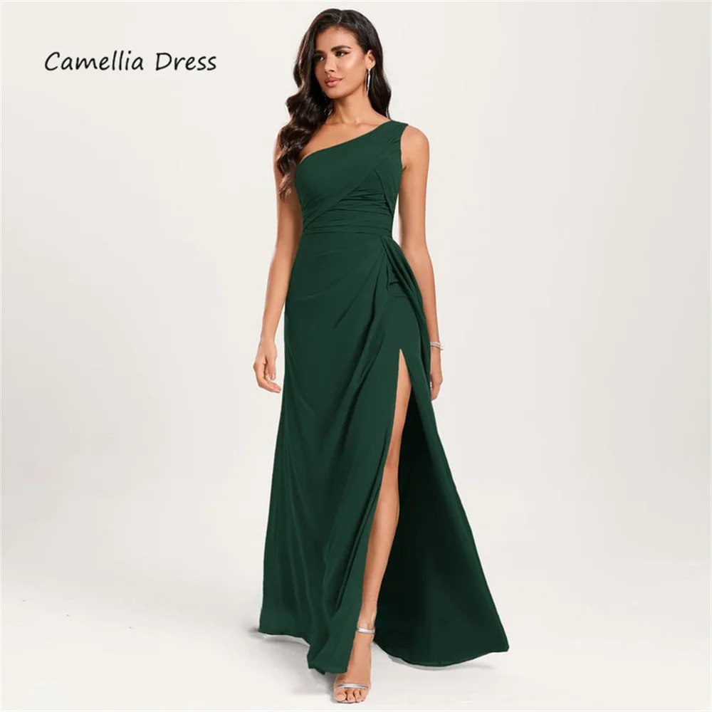 A linha do vestido de casamento com Ruffle, um ombro, até o chão, Chiffon Guest Vestidos, Bridesmaid Party Dresses, Novo