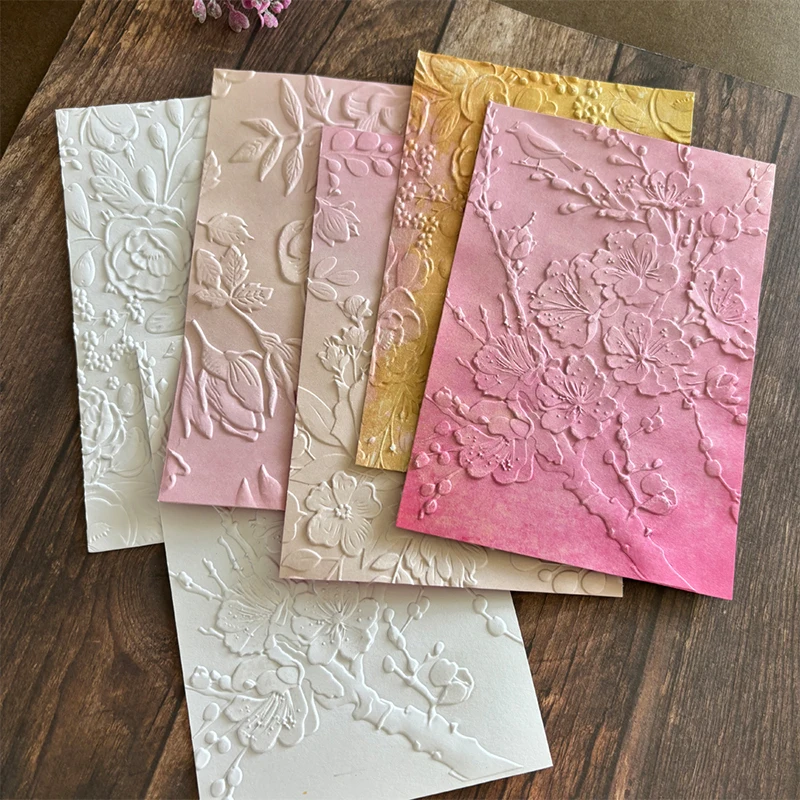 New 3D embossed relief folder and mold for handmade letter background greeting card scrapbook with floral and bird plum blossom