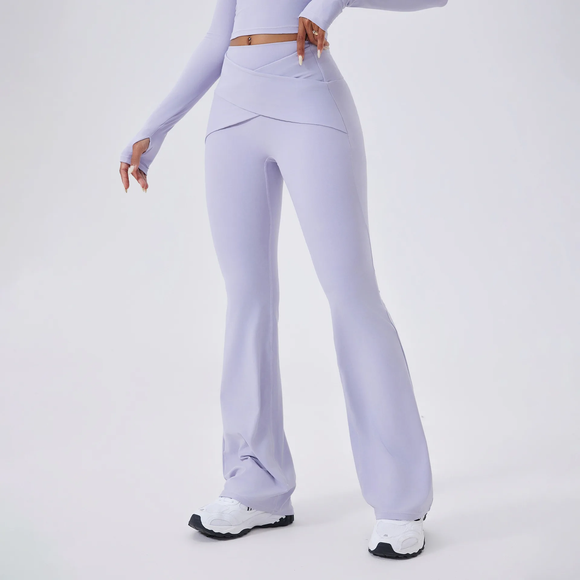 

Women's yoga pants fitness sports micro flared brushed Hip lifting flared pants cross revers high waisted yoga wide leg pants