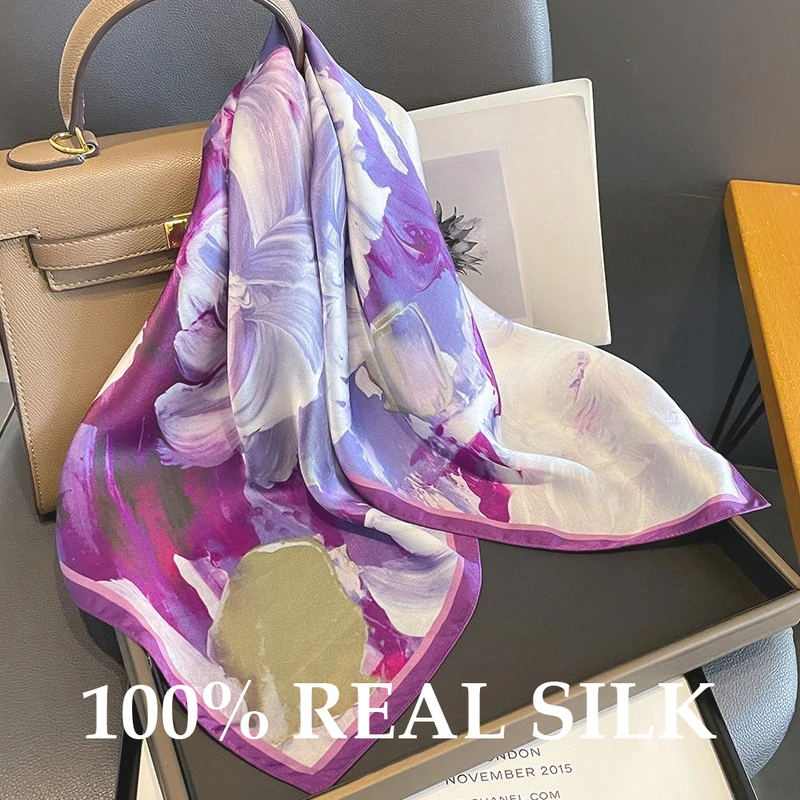 

100% Natural Silk Scarf for Women Bandana Headscarf Ladies Real Silk Scarves Shawl Neck Foulard Sun Protection Wrap Accessories