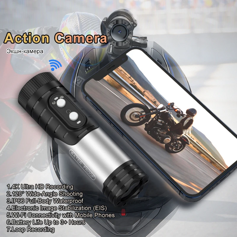 4K Action Camera 20MP WiFi IP66 Waterproof AI Anti-Shake 120° Wide Angle Night Vision Remote Control 256G for Motorcycle