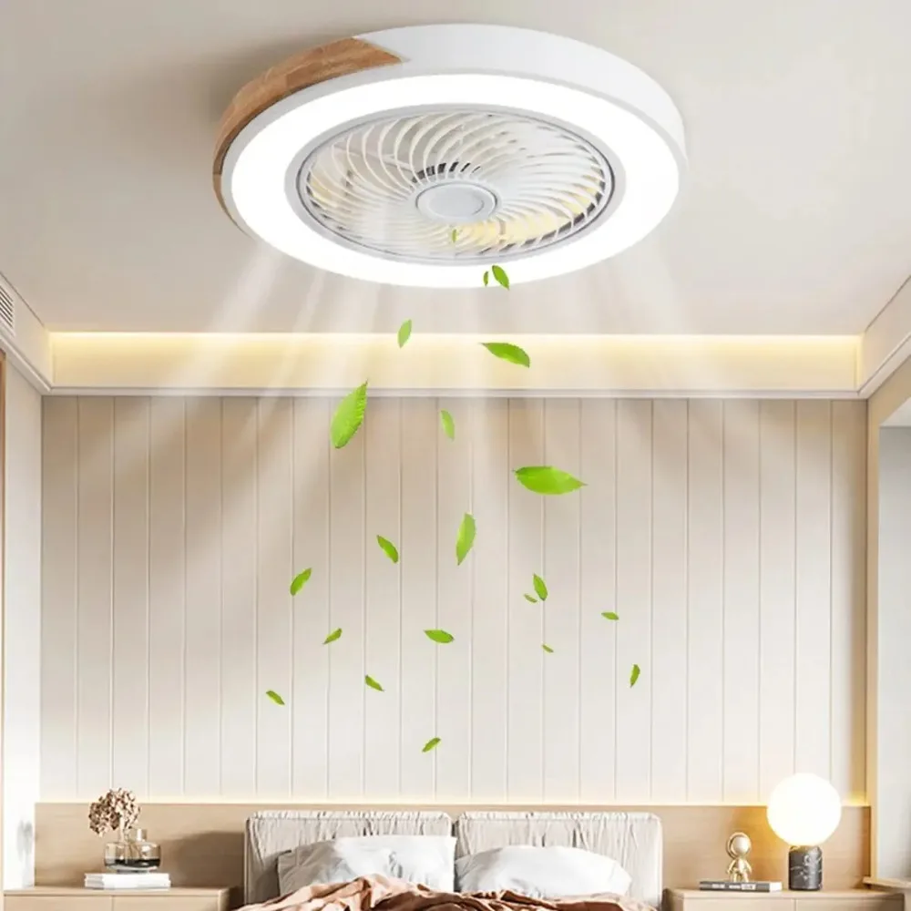 Ventilador de techo moderno y creativo, luz de madera regulable, tres colores, Control remoto, LED, hogar, dormitorio, sala de estar