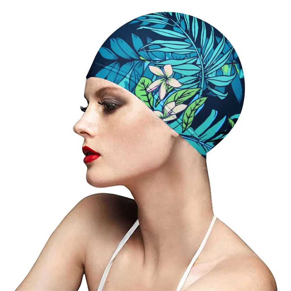 

Men Women Flowers Elastic Swimming Cap Bathing Hat Quick Dry Sports Turban
