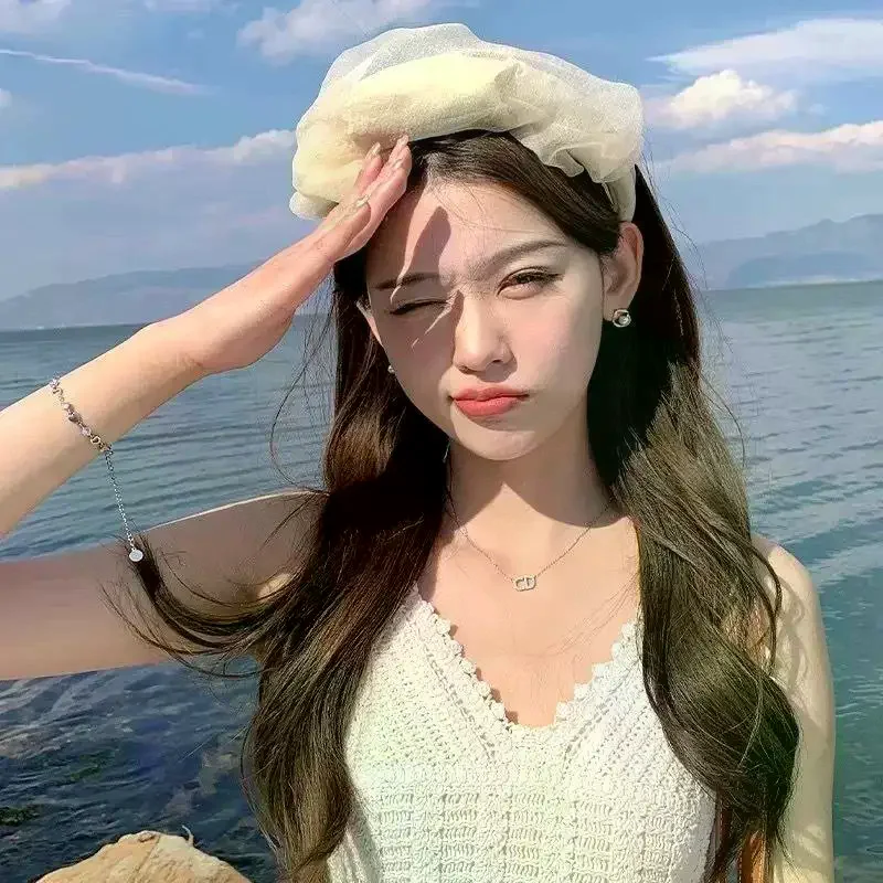 Breathable Organza Headband Sunshade Hat Folding Visor Cap Lightweight Design For Summer Beach Fashion