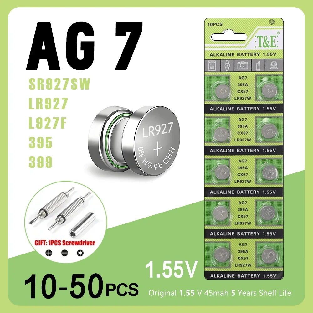 10 قطعة-50 قطعة 1.55 فولت AG7 LR927 LR57 SR927W 399 GR927 395A AG 7 بطارية زر بطاريات لمشاهدة اللعب خلية عن بعد عملة البطارية