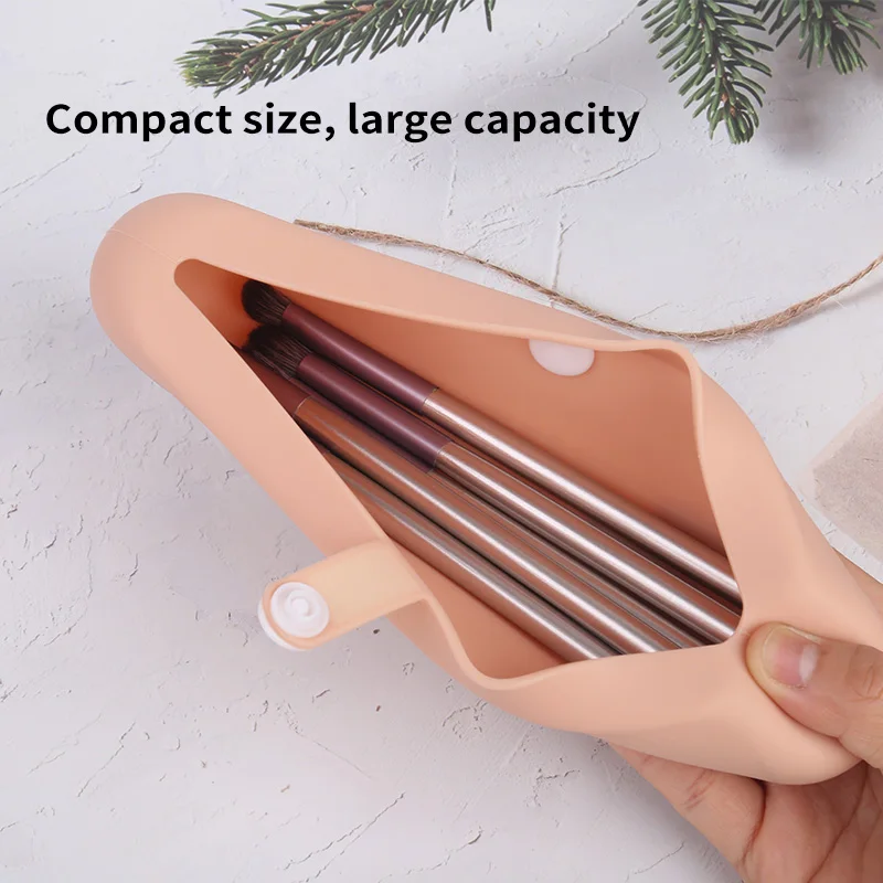 Makeup Brush Storage Bag With Button Silicone Portable Multifunctional Dustproof For Travel