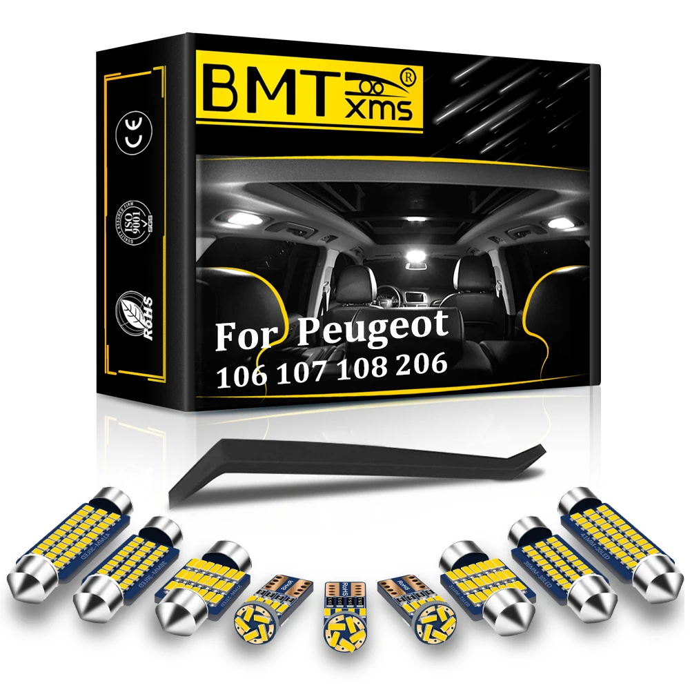 BMTxms سيارة LED أضواء داخلية لبيجو 106 107 108 206 فتحة الصالون SW CC اكسسوارات السيارات قبة خريطة الجذع مجموعة مصابيح داخلية