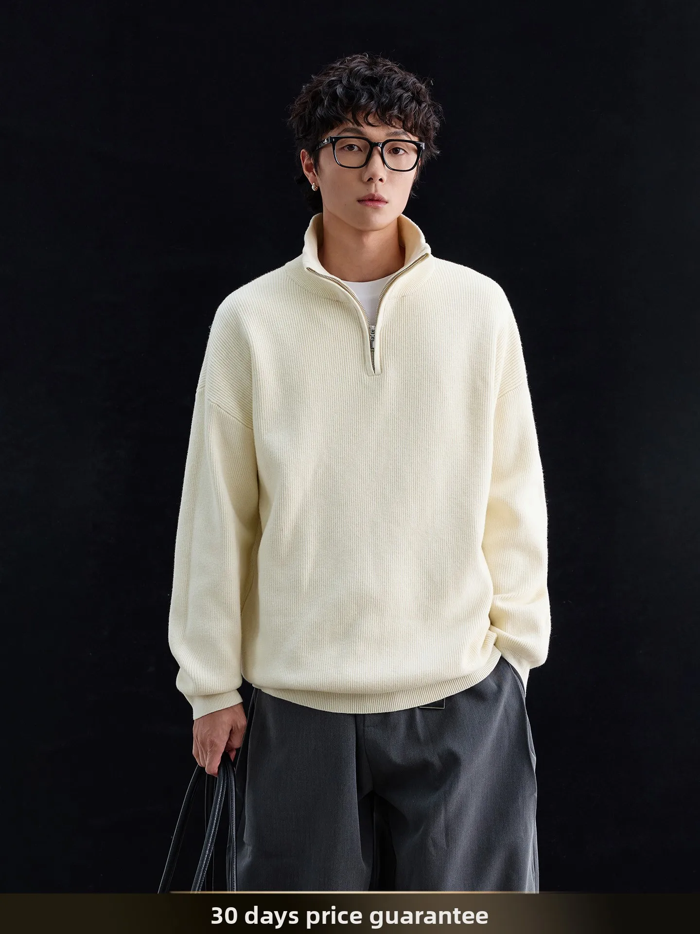 

Американский ретро-свитер с воротником-стойкой на молнии, повседневная толстовка для пары, вязаная кофта на осень, смесь полиэстера