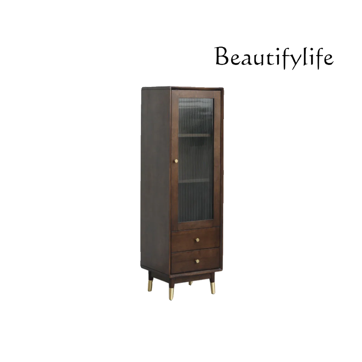 

Black Walnut Color Solid Wood Small Wine Cabinet Living Room TV Storage Cabinet Changhong Glass Single Door Small Cabinet