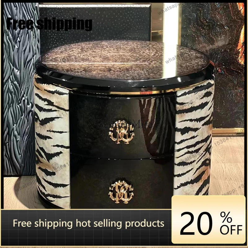 Factory Direct Light Luxury High-end Bedside Table Villa Luxury House Designer Storage Art Tiger Pattern Storage Bedside Table