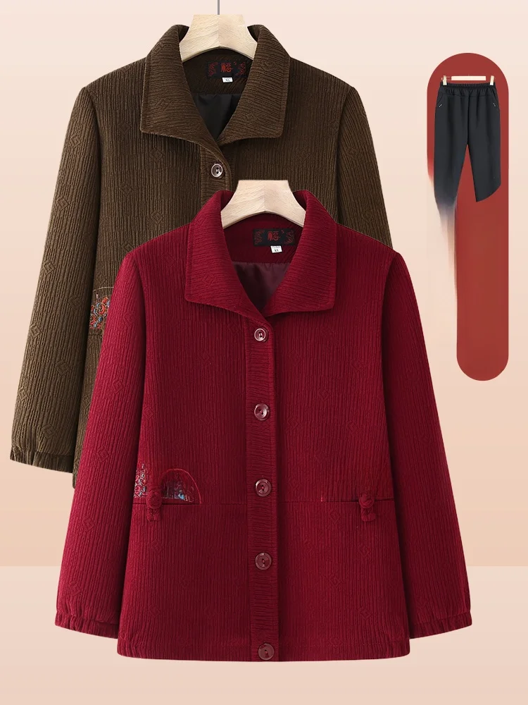 

Spring Faion Outerwear Women's Corduroy Jaet Mom's Cardigan Long Sve Loose Fit Single Button Closure Pure Color Coat